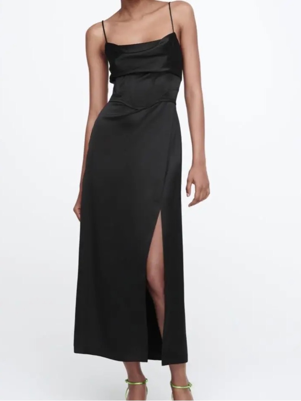 🆕NWT ZARA Black Corset Satin Formal Dress with Slit and Spaghetti Straps size XL - Picture 6 of 15